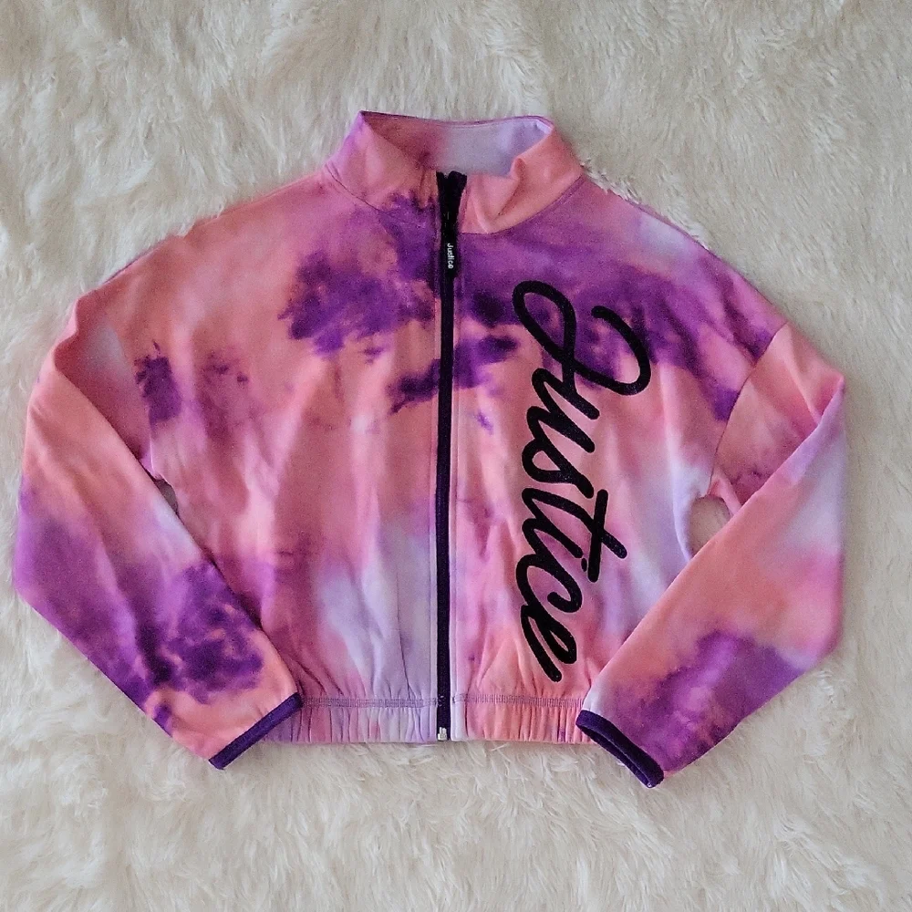 Justice Tie Dye Lightweight Zip Up Jacket Pink, Purple Girls L (12/14) NWOT